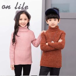 Pullover Boys Girls Pure Color Turtleneck Sweater Children Thickened Chenille Knitted Baby Autumn Winter Warm Bottoming Clothes 230608