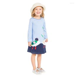 Girl Dresses Little Bitty Spring Autumn Kids Blue Striped Ducks Appliques O-neck Girls 2-7yrs Full-sleeved Cotton Knitted