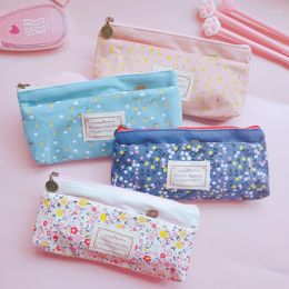 Pc Floral Double Zipper Pencil Cases Pencils Portable Student Stationery Storage Bag For School Office Supplies 4 Color