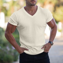 Men's T-Shirts Summer Breathable Comfortable Cool T-Shirt Men's V Neck Pullover Slim Fit Short Sleeve Tops Male Casual Sports Fitness Tees 230608