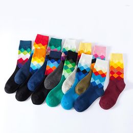 Men's Socks 6 Pairs Men Women's Fashion Colorful Rainbow Rhombus Print Geometric Striped Crew