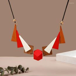 Pendant Necklaces Vintage Handmade Geometric Wooden Pendants For Women Statement Bib Necklace Collar Fashion Jewellery