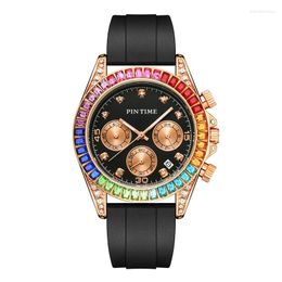 Wristwatches Casual Top Brand Watch For Men Waterproof 30m Coloured Diamonds Case Rubber Strap Fashion Sports Quartz Wristwatch Relogio