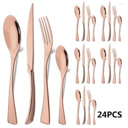 Dinnerware Sets 24Pcs Tableware Rose Gold Cutlery Set 18/10 Stainless Steel Luxury Flatware Fork Tea Spoon Steak Knife Kitchen