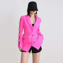 Casual Dresses SuperAen Spring Autumn 2023 Design Openwork Bow Sleeve Pearl Belt Blazer Dress Woman