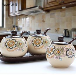 Storage Bottles Japanese Style Printing Ceramic Sealed Jar With Lid Kitchen Spice Dried Fruit Snack Container Bottle Coffee Tea Can