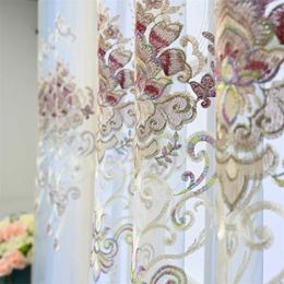 Curtain European Luxury Flower Embroidered Tulle Sheer Curtains For Living Room Bedroom Home Decor Windows Drapes Cortinas