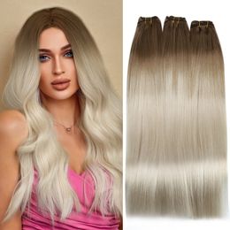 Hair pieces Moresoo Human Bundles Weave in Double Wefted Machine Remy Balayage Pieces for Women Straight Weft Extension 230609