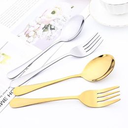 Dinnerware Sets 2Pcs Mirror Gold Cutlery Set Service Spoon Fork Stainless Steel Kitchen Buffet Dinner Restaura Tableware