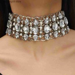 Pendant Necklaces Exaggerated Big Rhinestone Hollow Multi-layer Choker Necklace Jewelry for Women Shiny Crystal Collar Choker Accessories Gift T230609