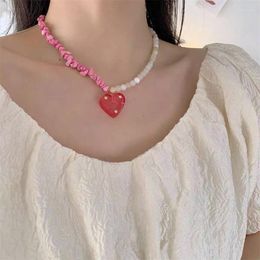 Pendant Necklaces 2023 Peach Heart Gravel Necklace For Women Sweet Cool Girlish Charm Aesthetics Fashion Jewellery Exquisite Y2K Accessories