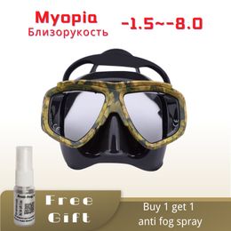 Diving Masks Myopia scuba diving Mask Camouflage anti fog for spearfishing gear swimming masks googles nearsighted lenses short-sighted 230608