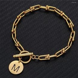 Charm Bracelets Stainless Steel Handmade Chain Initial Letter Bracelet For Women Girls Gold/Silver Colour 26 Alphabet Pendant