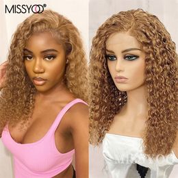 Hair pieces Honey Blonde Deep Curly Lace Front Brazilian Human Brown Highlight Short Bob For Black Women 230609