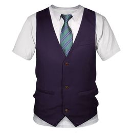 Men's T-Shirts Men's Summer Fun T Shirt 3D Fake Suit Vest Fashion Fake Tuxedo Bow Tie Crew Neck Short Sleeve Top Plus Size 6XL 230608
