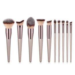 Premium Makeup brushes set 10pcs tools champaign gold color wood handle cosmetics brushes for Eye shadow loose powder blush drop shipping