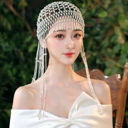 Wedding Hair Jewelry Exotic Cleopatra Beaded Belly Dance Pearls Headpiece Headwrap for Women Handmade Strands Head Cap Accessory Showing 230609