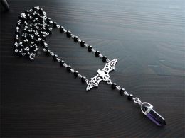 Pendant Necklaces Gothic Bat Rosary Necklace For Women Charm Halloween Fashion Exaggerated Crystal Anime Choker Jewellery Gifts Party