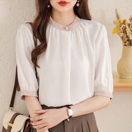 Women's Blouses Korean Fashion Shirts And Pearl Button Women Tops Elegant Youth Woman Summer Female Clothing Chiffon Shirt