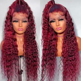Red Wig Burgandy Curly Human Hair Wigs Deep Wave Lace Frontal PrePlucked Hairline For Women Colored