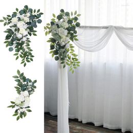 Decorative Flowers White Artificial Flower Swag Set Of 2 For Wedding Welcome Sign Floral Decoration Threshold Wreath