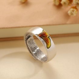 Cluster Rings RJ Silver Color Enamel Koi Ring For Men And Women Trendy Retro Wide Opening Apricot Leaf Ancient Luxury Designer Jewelry