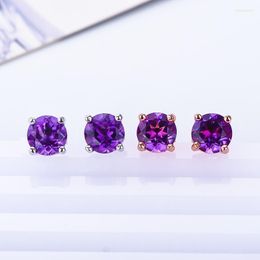 Stud Earrings Natural Amethyst 925 Sterling Silver Purple Crystal Jewellery For Young People's Daily Needs With Certificate