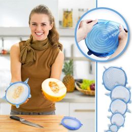 6Pcs/Set Silicone Stretch Lids Kitchen Tools Suction Pot Fresh Keeping Wrap Seal Lid Pan Cover Kitchens Tool Accessories Dishwasher HH7-1057