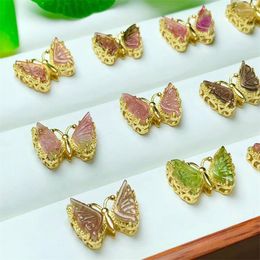 Charms 5pcs Natural Tourmaline Butterfly Pendant Fashion Jewellery Healing Party Holiday Women Gift Gemstone Collection 10x15mm