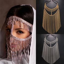 Wedding Hair Jewelry Indian Full Tassel Mask Chain Decoration Face For Women Bridal Veils Crystal Beaded Christmas Party 230609