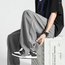 Men's Pants Summer Thin Suit For Men's Long Loose Floor Mop Zippered Casual Men Clothing Wide Leg Full Length