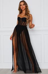 Basic Casual Dresses Sexy Women Clothes Dress Boho See-through Strap Long Dress Elastic High Waist Party Summer Beach Bodysuit Sundress 230609