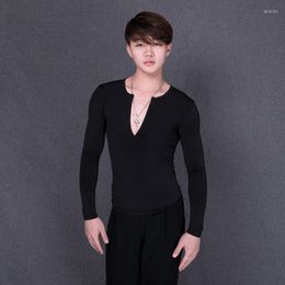 Stage Wear Ballroom Dance Tops Men V-neck Latin Practice Performance Costume Modern Clothes Tango Dancewear Salsa Outfit JL3271