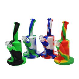 Latest Smoking Colourful Silicone Hookah Bong Pipes Kit Desktop Style Bubbler Herb Tobacco Glass Philtre Male Bowl Waterpipe Cigarette Holder DHL