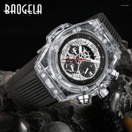 Wristwatches Baogela Luxury Men Watch Quartz Calendar Transparent Case Watches Sports Waterproof Wristwatch Male Hombre Relogio Masculino