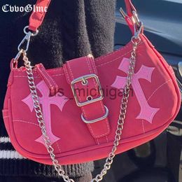 Evening Bags Punk Rock Rose Red Shoulder Underarm Bag Women's Handbag and Purse Designer Pu Leather Cross Motorcycle Y2K Crossbody Bag J230609