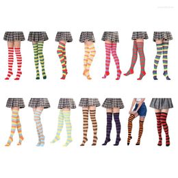 Women Socks Girls Thigh High Multicolor Wide Striped Printed Over The Knee Long Stockings Anime Cosplay T8NB