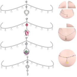 Belly Chains for The Waist Women Ladies Sexy Bikini Fashion Jewelry 2023 New Silver Color Tassel Charms Wholesale Belly Button Piercing Ring