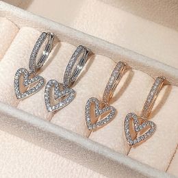 Fashion Fresh Heart Dangle Earrings for Women Mosaic Shiny CZ Stone Simple Stylish Female Earrings Korean Style Jewellery