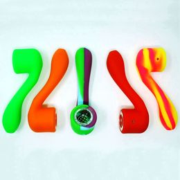 Latest Colorful Silicone Heady Pipes Portable 7Style Dry Herb Tobacco Glass Filter Screen Spoon Bowl Smoking Bong Holder Waterpipe Hand Holder Tube DHL