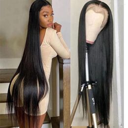 13x4 Lace Front Human Hair Wigs Brazilian Straight Frontal Wig 32inch Closure Preplucked For Women Leader