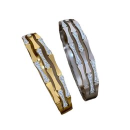Link Bracelets Layered Metal Texture Stainless Steel Bamboo Zircon Bracelet Waterproof 18K Gold Plated Geometric