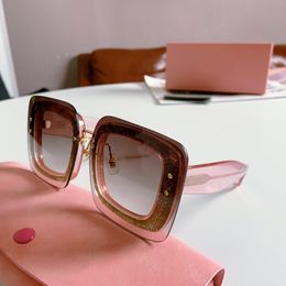 01R Pink Crystals Square Sunglasses Brown Gradient Women Sunnies gafas de sol Sonnenbrille Shades UV400 Eyewear with Box