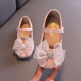 Flat Shoes Girls Leather Casual Sneakers Spring/autumn Kids Baby Princess With Bow Children Pearl Performance