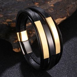 Charm Bracelets Fashion Accessories Stainless Steel Men Leather Bracelet Multilayer Combination Magnet Clasp Bangle Casual Jewelry SP1296