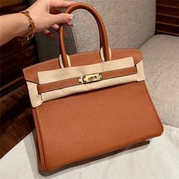 Designer Platinum Handbag Tote Leather Bag All Sewn Togo Bk Gold Brown Button Lychee Pattern Women's 30cm
