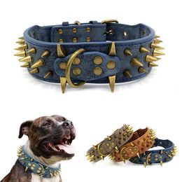 Collars Sharp Spiked Studded Leather Dog Collars Punk Rivet Big Dog Collar Adjustable Medium Large Dogs Bulldog Boxer Collar AntiBite