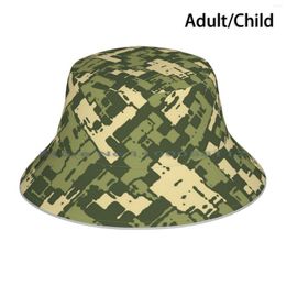 Berets Digital Camo Dark Green With Beige Bucket Hat Sun Cap Camouflage Foldable Outdoor Fisherman