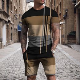 Men's Tracksuits Summer T Shirt Set For Men 3D Print 2-piece Men's T-shirt Short Sleeve Shorts Oversized Male Casual Sport Suit