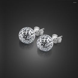 Stud Earrings Retro Pure Silver Jewelry Delicate Solid 925 Sterling Modern Beautiful Pierced Ball For Women/girl